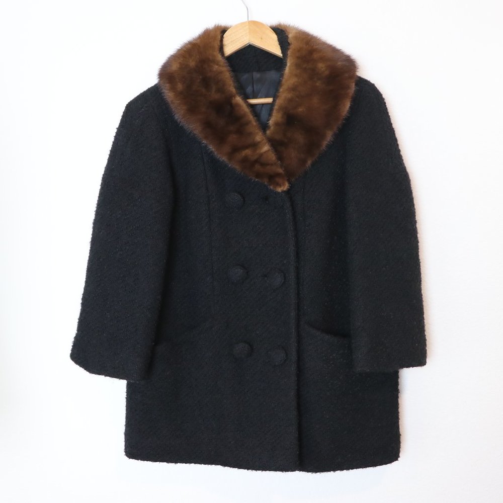 International Ladies Garment Workers Union Vintage Brown Fur Collar Black Coat